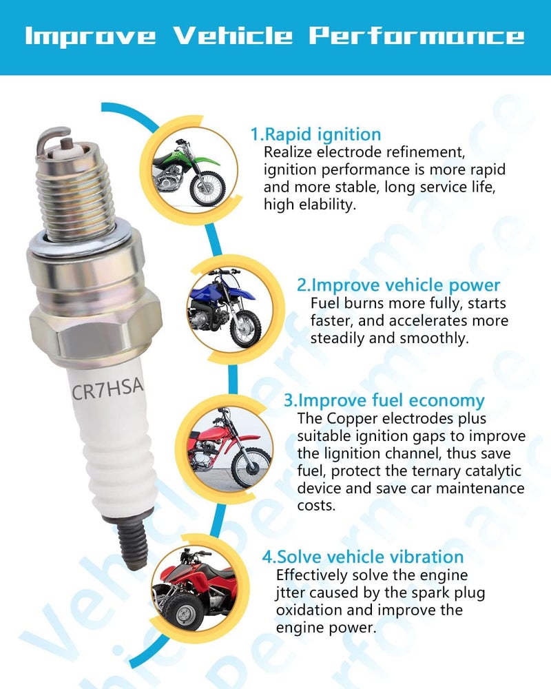 AloneGoer A7RTC CR7HSA Motorcycle Spark Plug A7RC A7TC CR7HSA 4549 Replace for GY6 Engine 50cc 70cc 90cc 100cc 110 125 150cc Motorcycle ATV Quad Scooter Go Kart Moped Chopper Buggy Dirt Racing Bike - Image 4